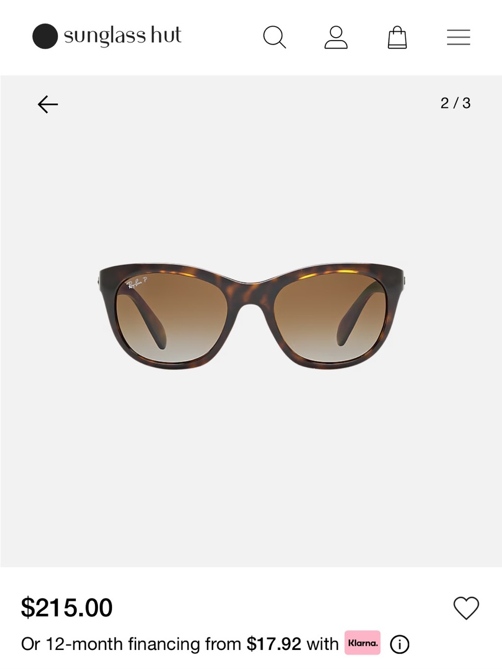 Ray-Ban Women’s Tortoiseshell Frame Sunglasses with Brown Gradient Lenses